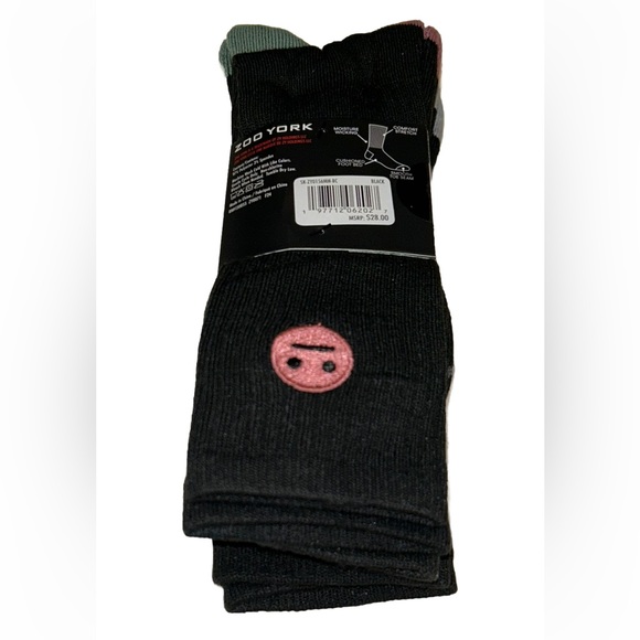 Zoo York Crew Socks 3 Pair Men 6-12 Black w Embroidered Emoji Face Logo Skate NY - Picture 11 of 12